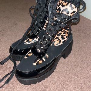 Cheetah and Black Platform Boots